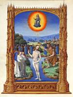 Le Bapteme du Christ par Jean Baptiste (Les tres riches heures du Duc de Berry, des Freres Limbourg)